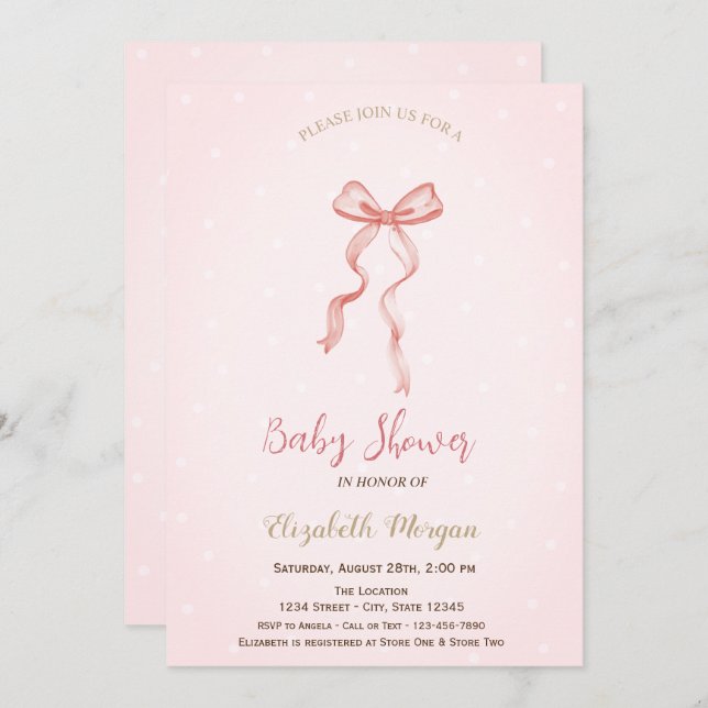Hand Drawn Bow Elegant Frame Dots  Invitation (Front/Back)