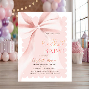  Hand Drawn Bow Elegant Frame Pink Baby Shower Invitation