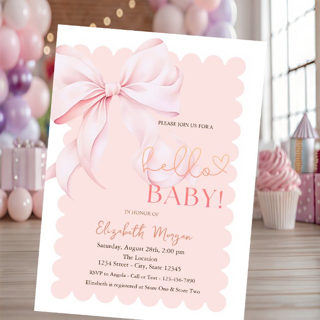 Hand Drawn Bow Elegant Frame Pink Stripes Invitation (Creator Uploaded)