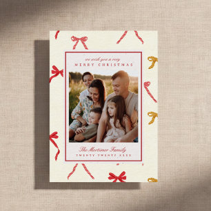 Hand Drawn Bow Family Photo Christmas Holiday Card