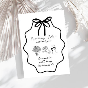 Hand Drawn Bow Floral Bridesmaid Proposal Invitation