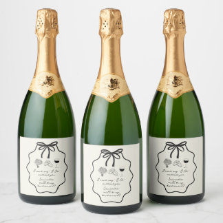 Hand Drawn Bow Floral Bridesmaid Proposal Sparkling Wine Label