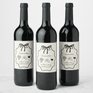 Hand Drawn Bow Floral Bridesmaid Proposal Wine Label
