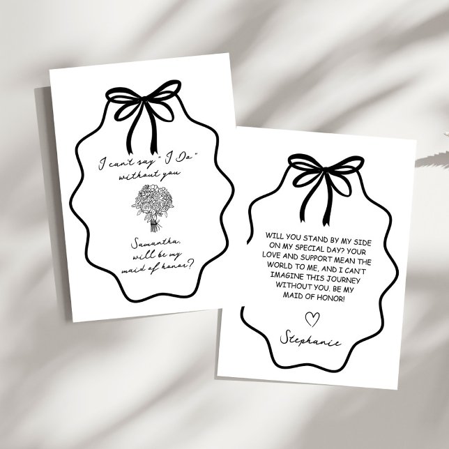 Hand Drawn Bow Floral Maid of Honour Proposal Invitation (Creator Uploaded)