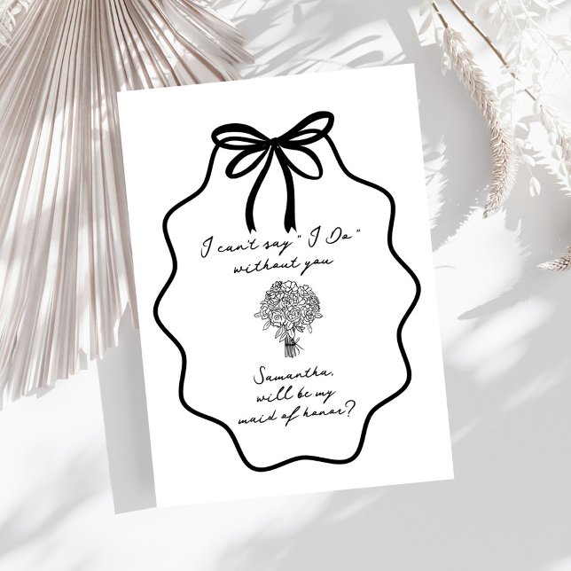 Hand Drawn Bow Floral Maid of Honour Proposal Invitation (Creator Uploaded)