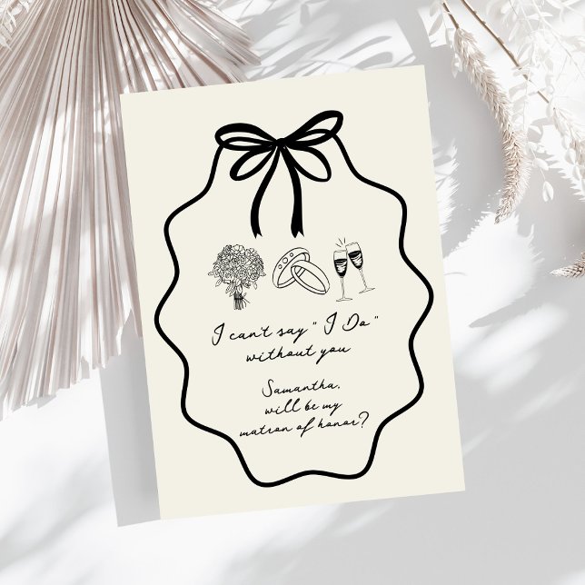 Hand Drawn Bow Floral Matron of Honour Proposal Invitation (Creator Uploaded)