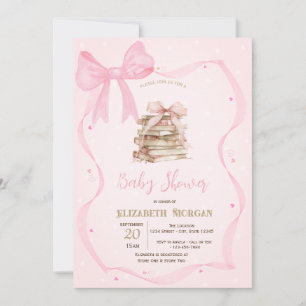 Hand Drawn Bow Frame Books Dots Baby Shower Invitation