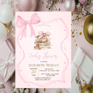 Hand Drawn Bow Frame Books Dots Baby Shower Invitation