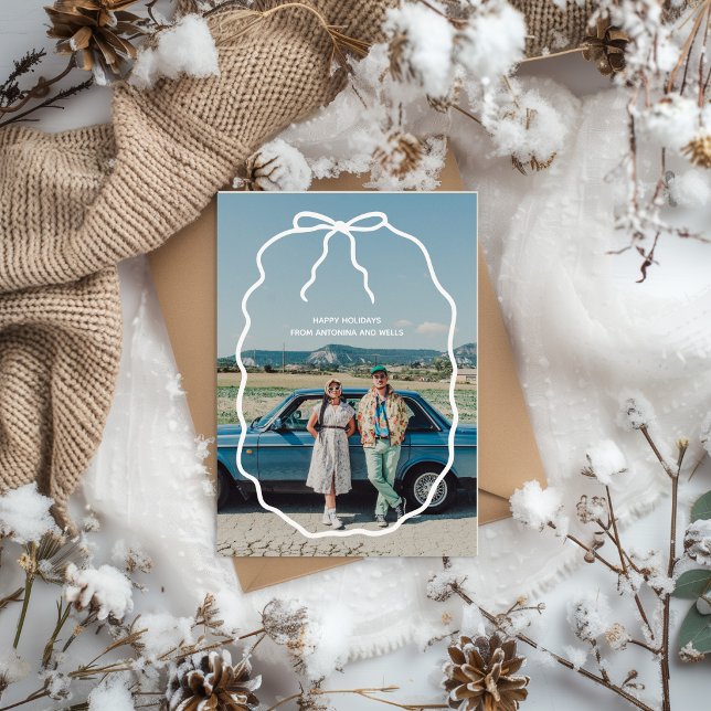 Hand-Drawn Bow Frame Custom Photo Holiday Card (Creator Uploaded)