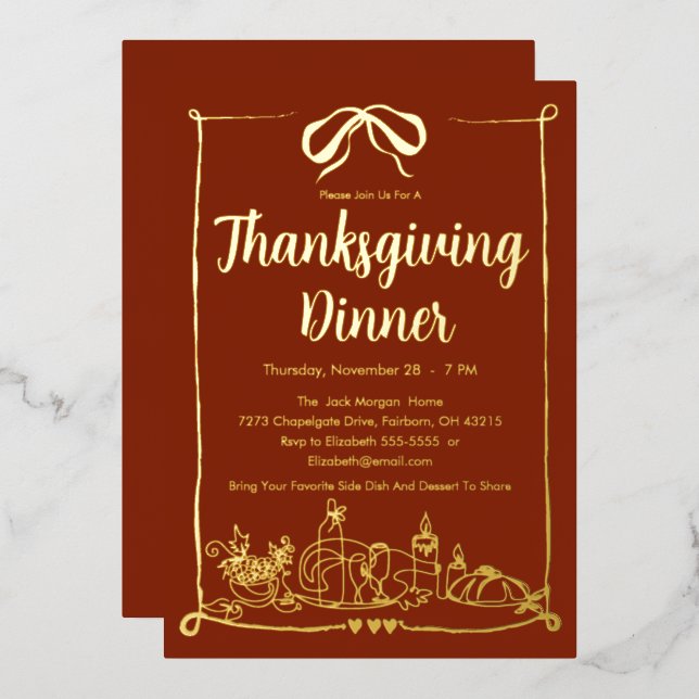 Hand Drawn Bow Frame Feast Thanksgiving Dinner (Front/Back)