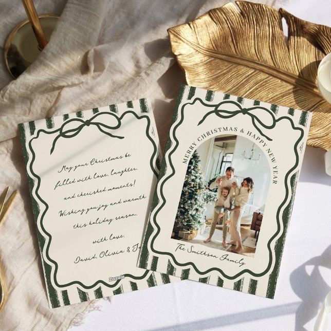 Hand Drawn Bow Frame Whimsical Photo Christmas Holiday Card (Creator Uploaded)