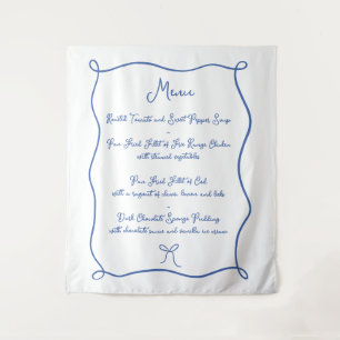 Hand Drawn Bow French Blue Fabric Wedding Menu Tapestry