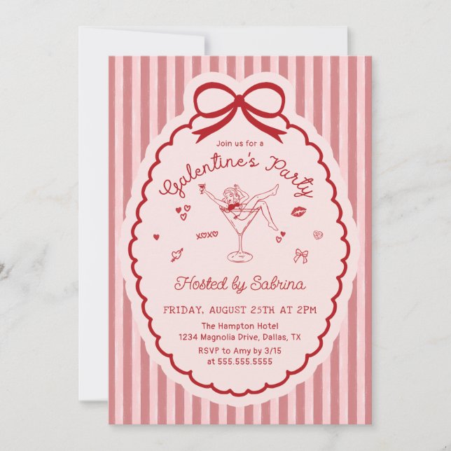 Hand Drawn Bow Galentine's Day Invitation (Front)