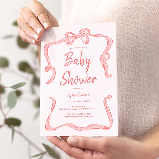 Hand Drawn Bow Girl Baby Shower Invitation Card (Creator Uploaded)