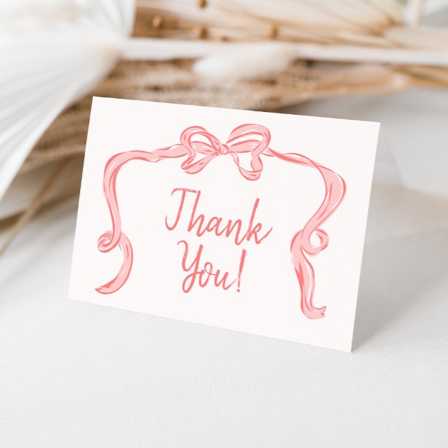Hand Drawn Bow Girl Baby Shower Thank You Card (Creator Uploaded)