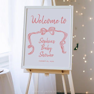 Hand Drawn Bow Girl Baby Shower Welcome Poster