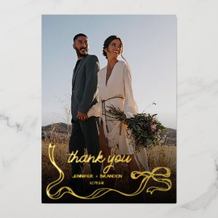 Hand drawn bow Gold Foil Thank you   Wedding Photo Holiday Card