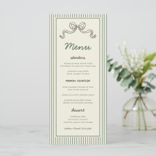 Hand Drawn Bow Green Stripes Vintage Wedding Menu