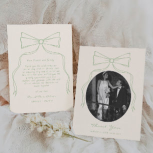 Hand Drawn Bow Green Wedding Photo Thank You Card