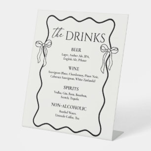 Hand Drawn Bow Old Money Wedding Bar Drink Menu Pedestal Sign