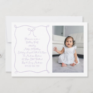 Hand Drawn Bow Photo Blush Lilac Birthday Party Invitation
