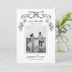 Hand Drawn Bow & Photo Modern Wedding Save The Date