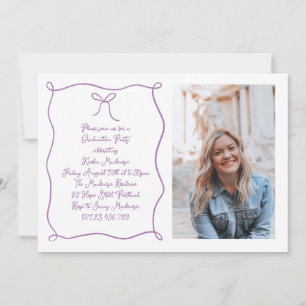 Hand Drawn Bow Photo Purple Graduation Party Invitation