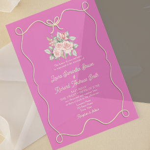 Hand Drawn Bow Pink Wedding Acrylic Invitations