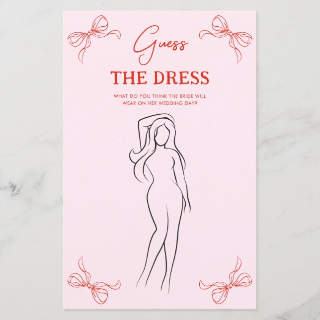 Hand Drawn Bow Red & Pink Guess the Dress Game (Front)