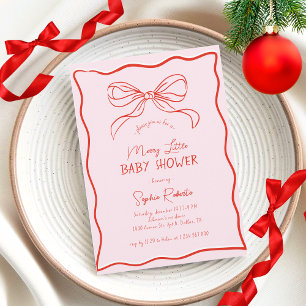 Hand Drawn Bow Red & Pink Merry Little Baby Shower Invitation
