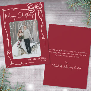 Hand Drawn Bow Red Retro Christmas Holiday Card