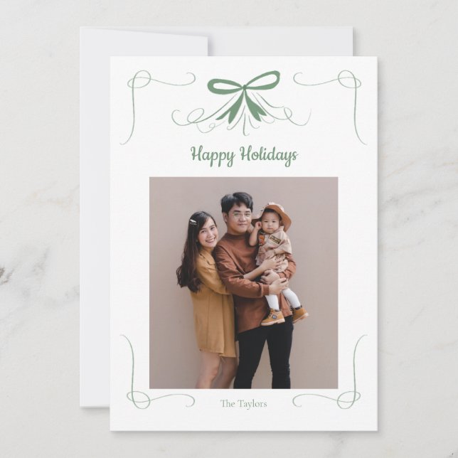 Hand drawn Bow Ribbon Christmas Holiday Card (Front)