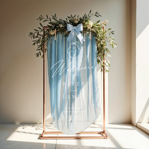 Hand Drawn Bow & Ribbon Wedding Monogram Welcome Acrylic Sign