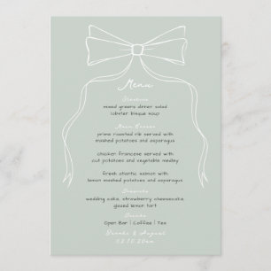 Hand Drawn Bow Sage Green Wedding  Menu