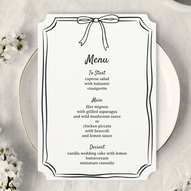 Hand Drawn Bow Scribble Modern Classic Wedding  Menu (Creator Uploaded)