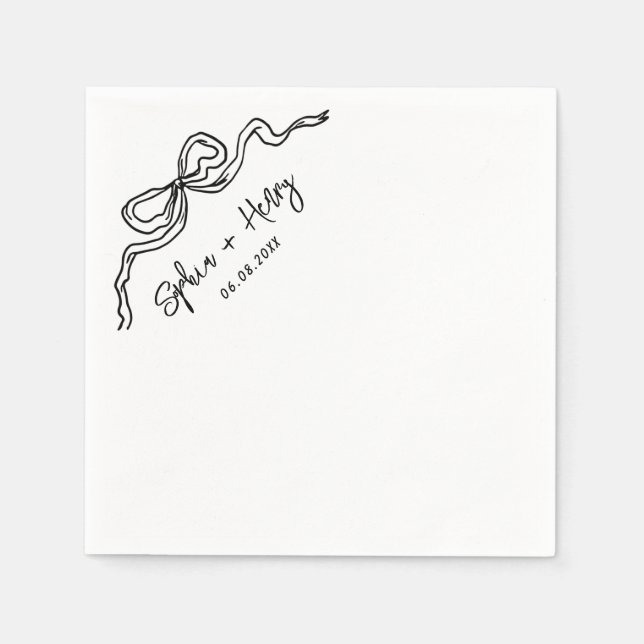Hand Drawn Bow Simple Cocktail Wedding  Napkin (Front)