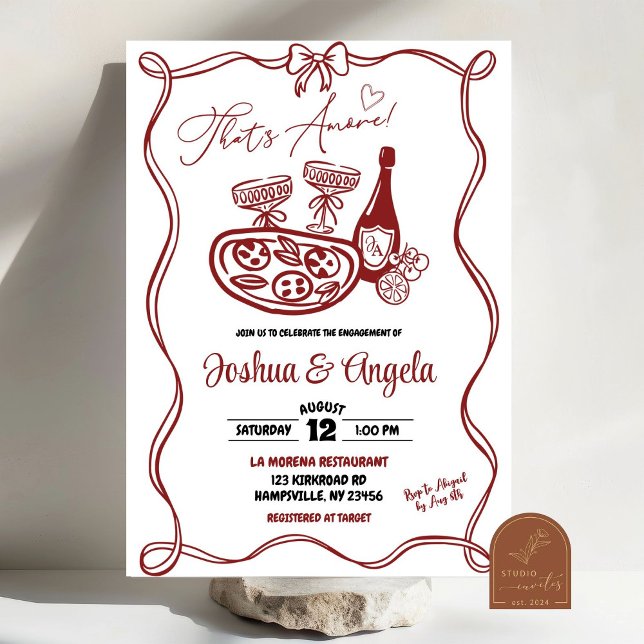 Hand Drawn Bow That's Amore Couple Bridal Shower Invitation (Creator Uploaded)