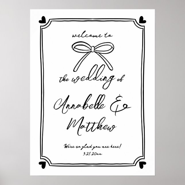 Hand Drawn Bow Whimsical Wedding Welcome Sign (Front)