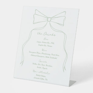 Hand Drawn Bow White and Green Wedding Bar Pedestal Sign