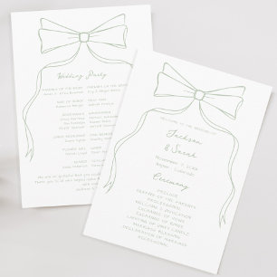 Hand Drawn Bow White and Green Wedding Programme