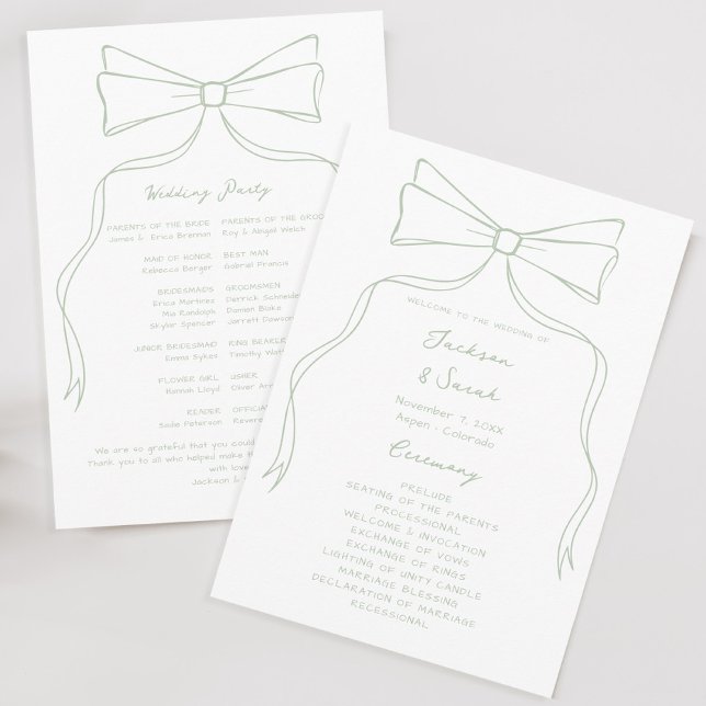 Hand Drawn Bow White and Green Wedding  Programme (Creator Uploaded)