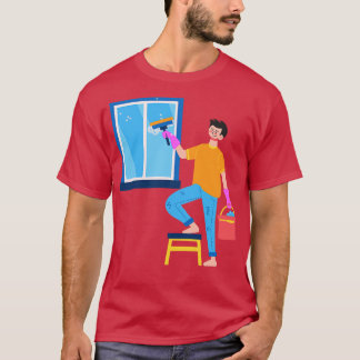 Hand Drawn Boy Cleaning The Window T-Shirt