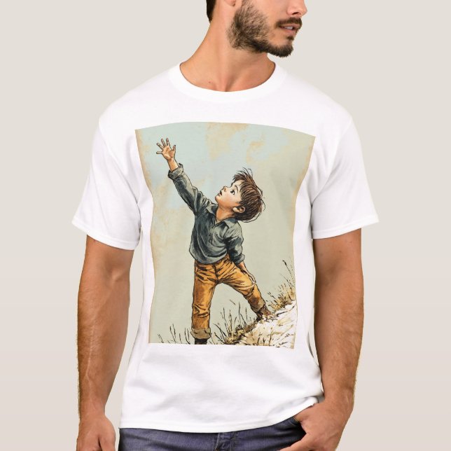 "Hand-Drawn Boy Illustration T-Shirt – Unique Grap (Front)