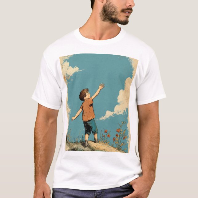 "Hand-Drawn Boy Illustration T-Shirt – Unique Grap (Front)