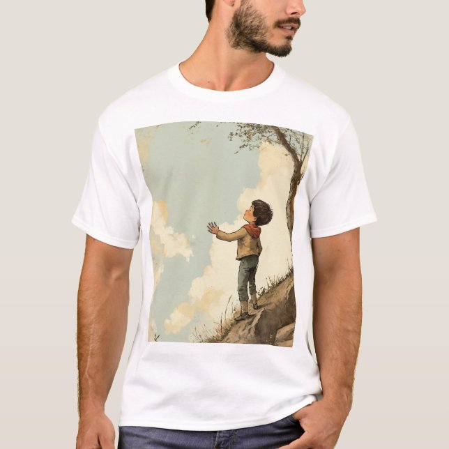 "Hand-Drawn Boy Illustration T-Shirt – Unique Grap (Front)