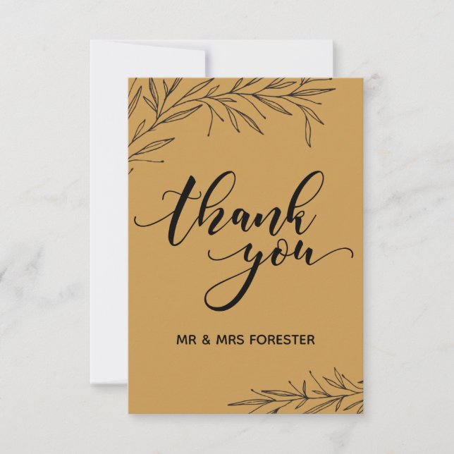 Hand Drawn Branch Flat Thank You Card (Front)