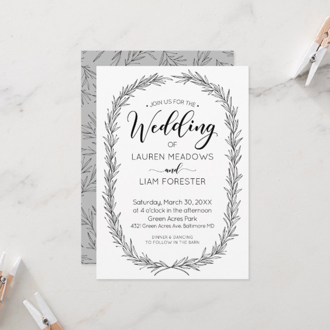 Hand Drawn Branch Frame Wedding Invitation (Front/Back In Situ)