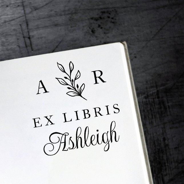 Hand-drawn Branch Initials Name Ex Libris Book Rubber Stamp (Creator Uploaded)