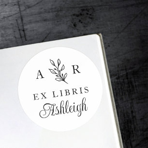 Hand-drawn Branch Initials Name Library Bookplate Classic Round Sticker