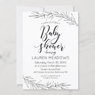 Hand Drawn Branches Baby Shower Invitation